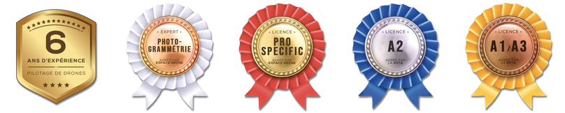 Certifications obtenues par Mister Drone : Licences A1/A3, A2, Specific, Photogrammétrie